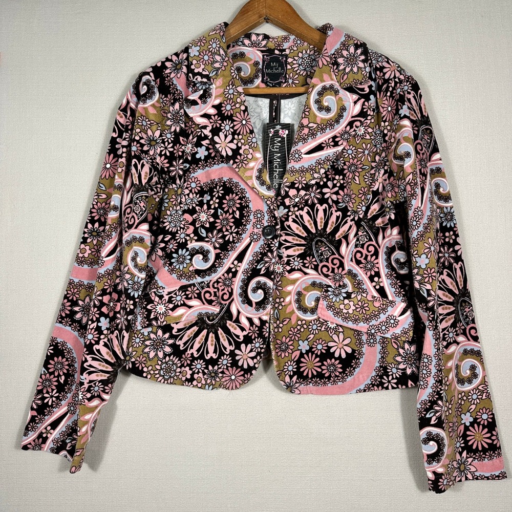 My Michelle Blazer Women XL Multi Color New Corduroy Floral Paisley Jacket